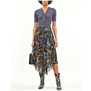 Maje Jeudi Women's Black Floral Printed Crepe Pleated Midi Skirt Sz M/FR 3